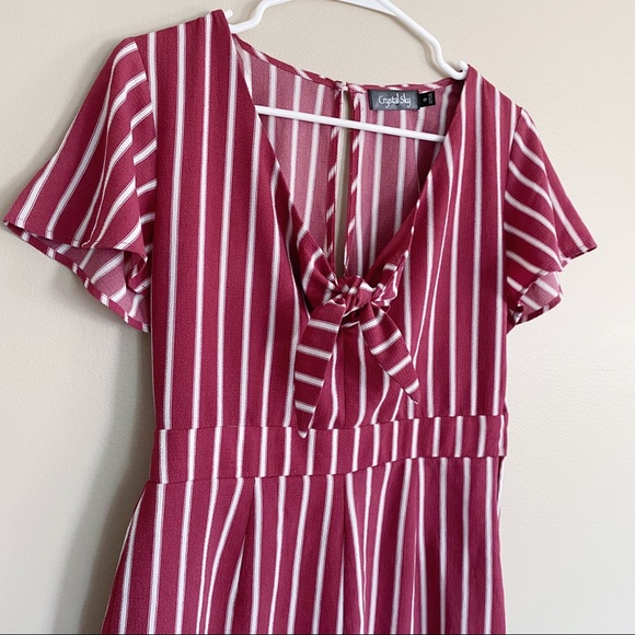 Crystal Sky nautical striped short sleeve romper maroon red - Picture 3 of 6